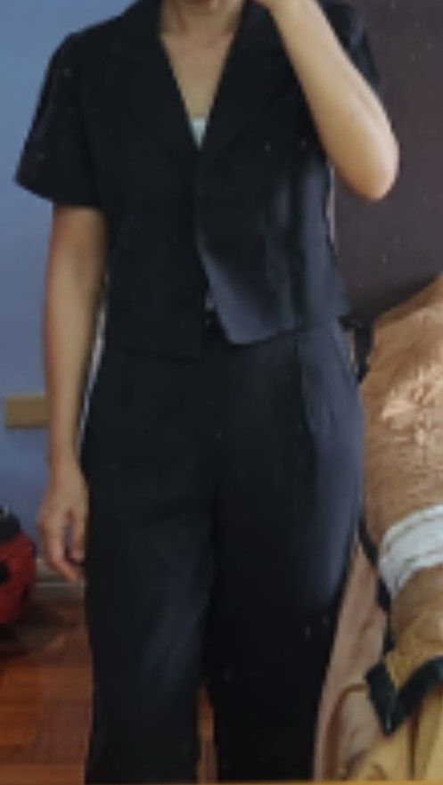 Black Tweed Coords (Category: Sets or Coordinates) located in Marikina City. Submitted by MSS_32 (Listing ID 1381475702, Image 2). Description: * BKK soft flat tweed coords TOP Details: *Shoulder - 15" *Armhole - 18" *Bust - up to 37" ( closed buttons) *Waist - up to 34" *Length - 17" *Functional buttons PANTS Details: *Waist - 26" - 34" (garterized at the back) *Hips - up to 40" *Length - 36" *with 2 side pockets MOP: Gcash/BPI SF c/o buyer.