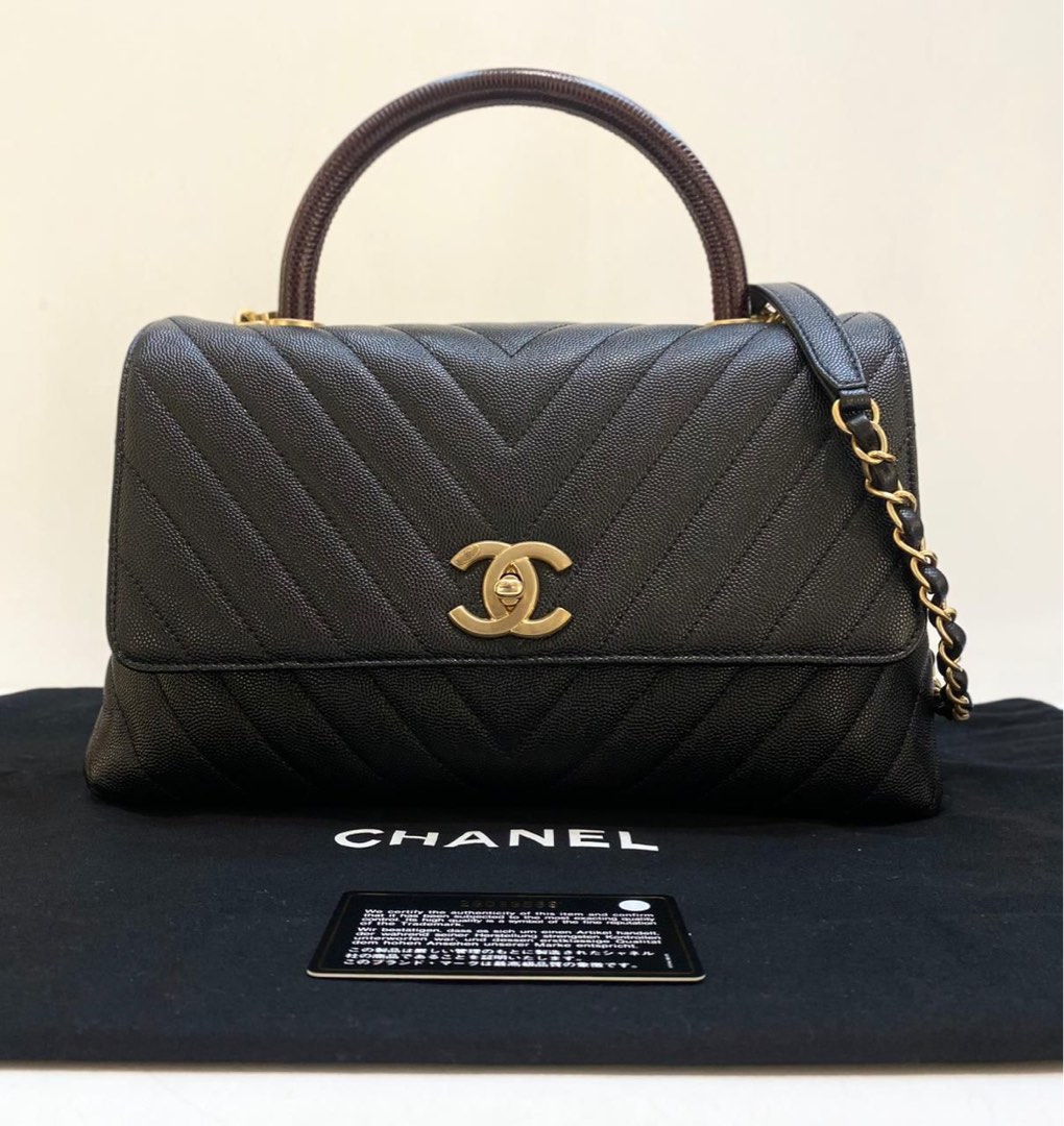 Chanel Coco Handle Medium Chevron Lizard GHW # 29 Size 28cm x 12cm x ...