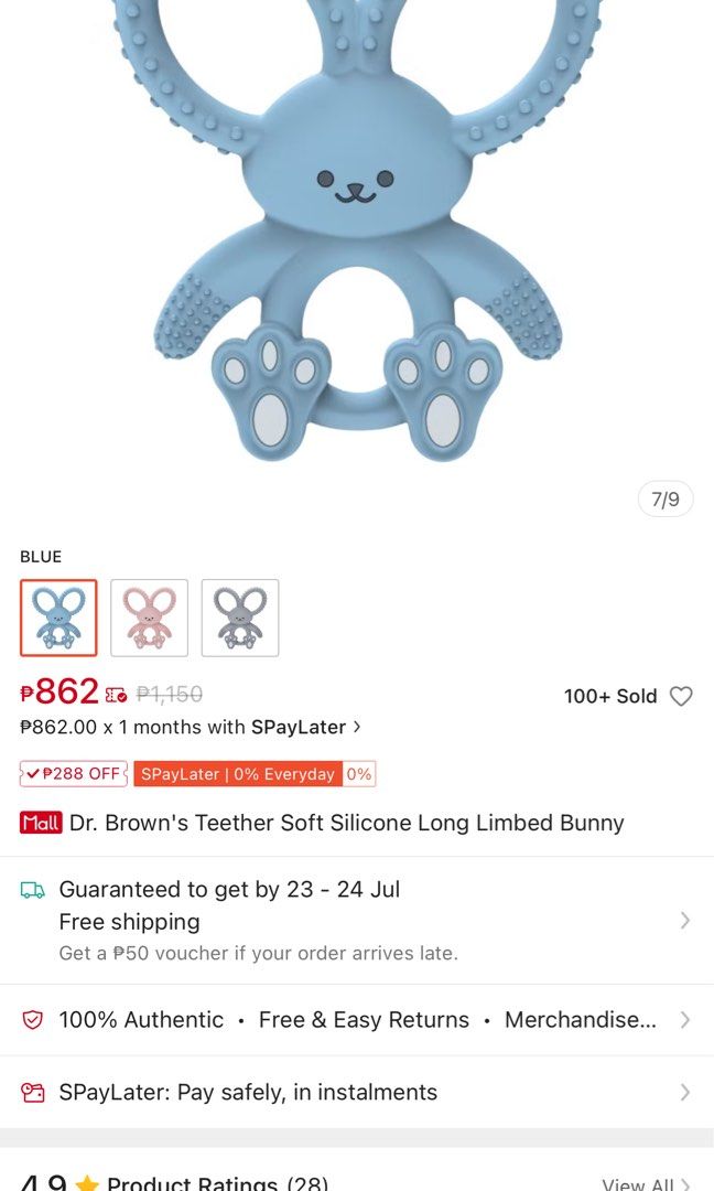 Dr. Brown's Teether Soft Silicone Long Limbed Bunny (Category: Soothers & Pacifiers) located in Quezon City. Submitted by jalt95 (Listing ID 1381600845, Image 2). Description: Dr. Brown's Teether Soft Silicone Long Limbed Bunny Bought from SM Baby Company Dr. Brown's Used for only 2 months Please wash and sterilize before use .