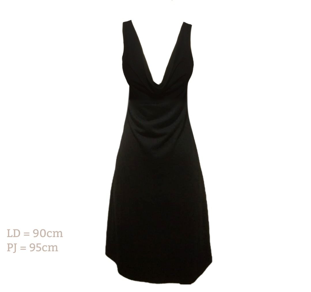 dress hitam drape collar flowy bahan tebal