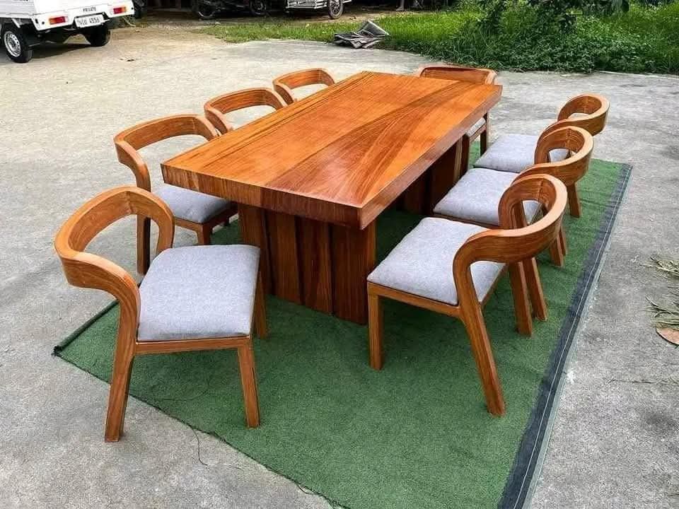 Elegant Mahogany Dining table (Category: Tables & Sets) located in Mabalacat. Submitted by arlenemamangun01 (Listing ID 1381465763, Image 2). Description: DINING SET 😍 Made of Mahogany Woods 🪵 Comfort feels like our furniture. Don't think twice, choose us. ✨ ✅ Made to Order ✅ High Quality ✅ Lowest Price Guaranteed ✅ Free Delivery ✅ COD We also offer; — TV Rack Consoles, High Chair, Coffee Dining Table, Center Table, Bed Frames, Bedside Tables, 