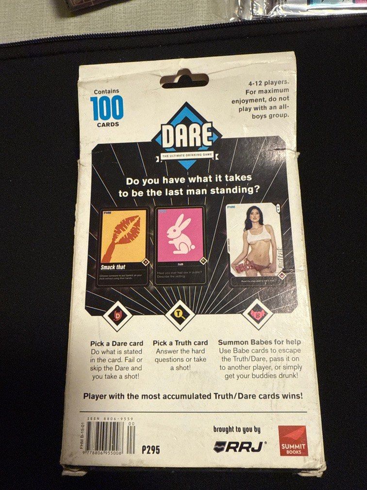 FHM Truth or Dare Drinking Game Cards (Category: Board Games & Puzzles) located in Quezon City. Submitted by narfetc (Listing ID 1381603899, Image 2). Description: Very rare FHM drinking game cards.