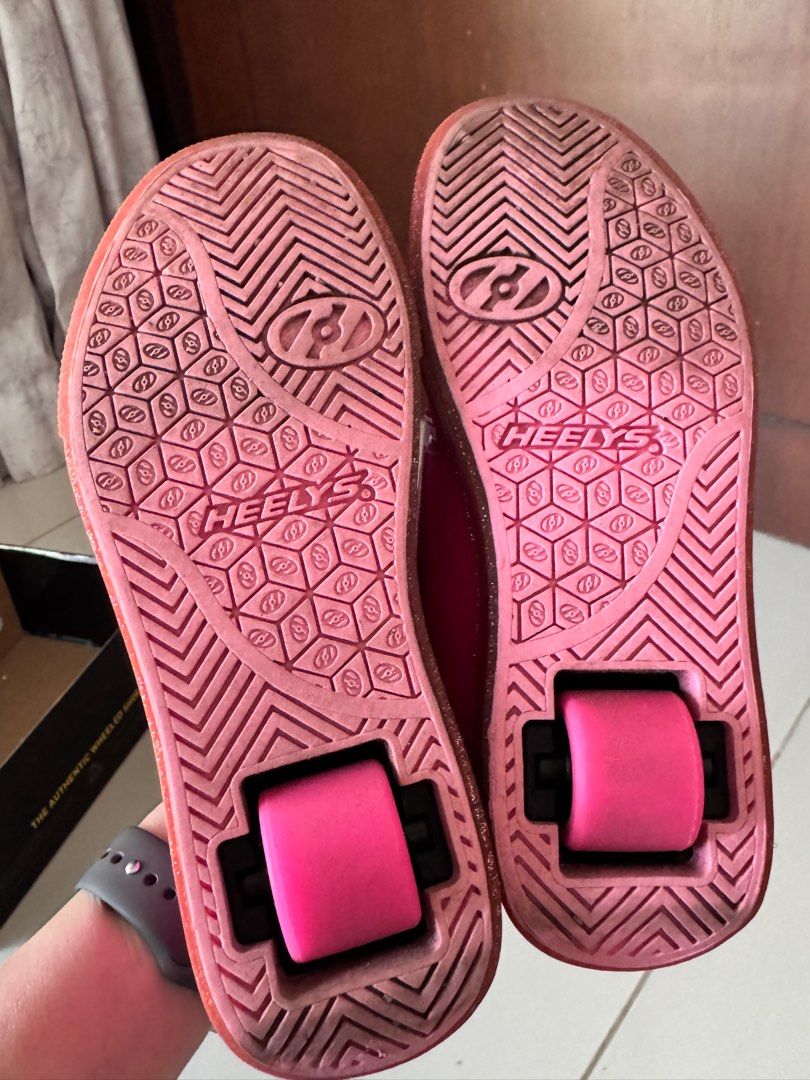 Heelys authentic hot pink size youth USA 2 /UK 1/ euro 33/20cm (Category: Babies & Kids Fashion) located in Kuala Lumpur. Submitted by cabydee (Listing ID 1381487367, Image 3). Description: Hot pink Heelys shoe The authentic wheeled shoe With glitter shoe laces .