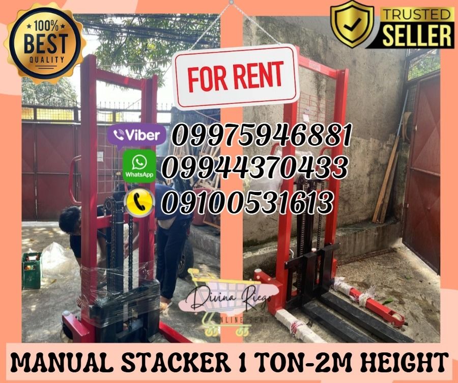Manual Stacker Forklift Machine FOR RENT (Category: Everything Else Others) located in Pasig City. Submitted by ayabheldiane-20162 (Listing ID 1381534716, Image 1). Description: 🌏 We Can Deliver Nationwide 👉 AP Cargo, LBC & Lalamove etc. 🛒 Manual Stacker 1 Ton-1.6m Height: Price: 3,500 🛒 Semi-Electric Stacker 2 Tons-2m Height: Price: 5,500 🔥 AVAILABLE FOR RENT TODAY !!.