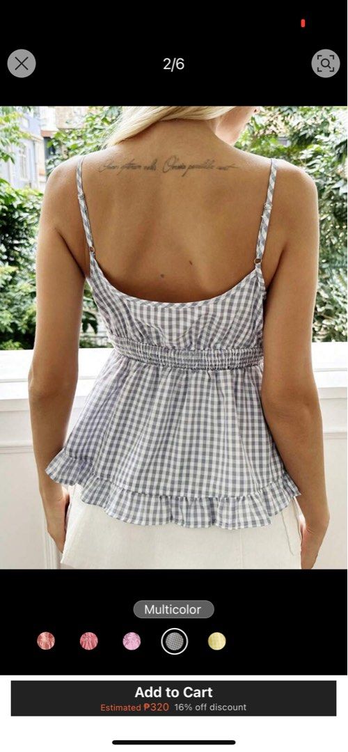 Plaid camisole (brandy melville inspired) (Category: Sleeveless) located in Legazpi City. Submitted by ajxcx (Listing ID 1381504418, Image 2). Description: - xs on tag ( can fit small) - worn once! - no flaw!! I can guarantee with realtime pics - courier : jnt.