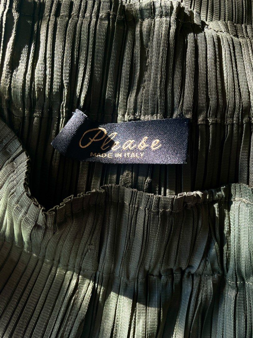 Please (Made in Italy) Wide Pleated Pants (Category: Other Bottoms) located in Manila. Submitted by 63607 (Listing ID 1381544973, Image 3). Description: Green Please (Made in Italy) Wide Pleated Pants Unisex | Fits L-XXL | with 2 Side Pockets Waist: Free (24-50) Length: 37 In Rise: 14.5 In Thigh: Free (12.5In Laid Flat) Hem: Free (16 In Laid Flat) Condition: 9.5/10 Great, used 3x only 1,210 + sf tags: issey miyake, issey pleats, pleats please, pl