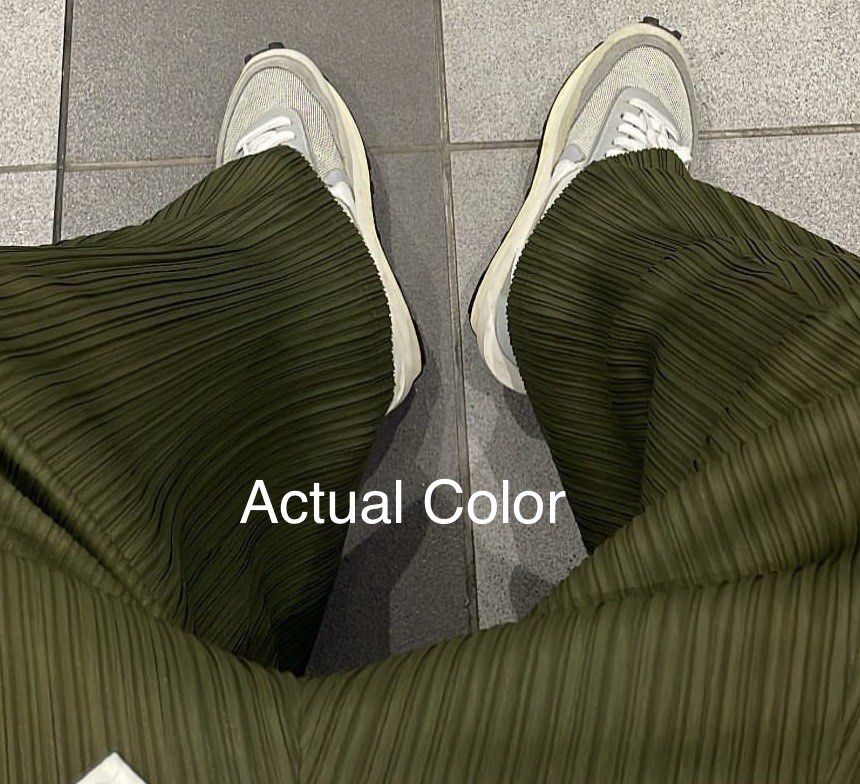 Please (Made in Italy) Wide Pleated Pants (Category: Other Bottoms) located in Manila. Submitted by 63607 (Listing ID 1381544973, Image 2). Description: Green Please (Made in Italy) Wide Pleated Pants Unisex | Fits L-XXL | with 2 Side Pockets Waist: Free (24-50) Length: 37 In Rise: 14.5 In Thigh: Free (12.5In Laid Flat) Hem: Free (16 In Laid Flat) Condition: 9.5/10 Great, used 3x only 1,210 + sf tags: issey miyake, issey pleats, pleats please, pl