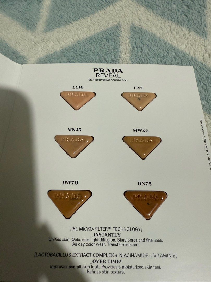 Prada Skin Foundation sample pack (Category: Makeup) located in Paranaque City. Submitted by christinashoppe (Listing ID 1381634689, Image 3). Description: Brand new Sample size .