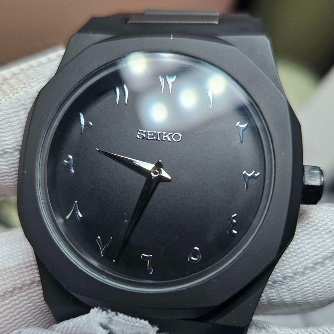 Seiko mod silver Arabic numerals Casioak stealth black-out dial watch ...