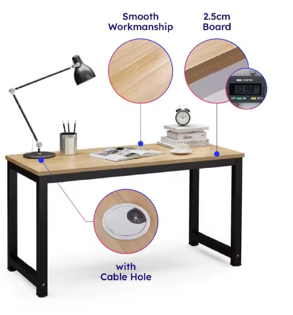 Table (Category: Tables & Sets) located in Singapore. Submitted by blackheartz (Listing ID 1381508891, Image 1). Description: - Sleek wooden desk - Spacious tabletop: 140cm (L) x 60cm (W) - Perfect for gaming or work - Sturdy metal legs for stability - Board thickness: 2.5cm - Good condition Please arrange for your own Delivery.
