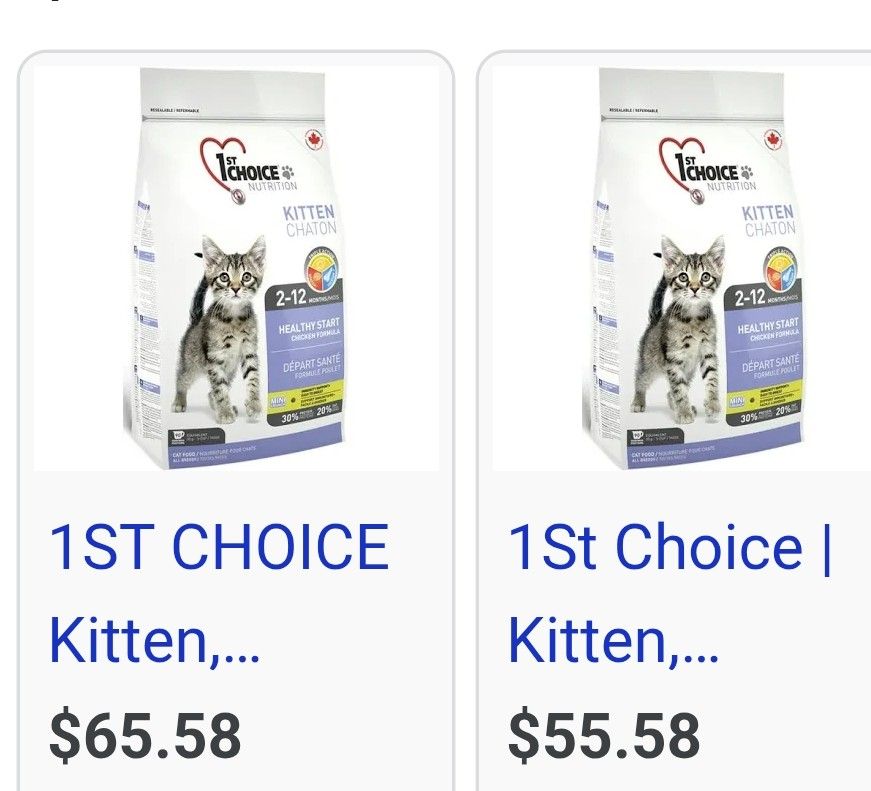 1st Choice Kitten Cat food (Category: Pet Food) located in Singapore. Submitted by kristalbeaute (Listing ID 1378197404, Image 3). Description: 1st Choice Kitten 2 to 12 months Healthy Start Chicken Formula 2.72kg.