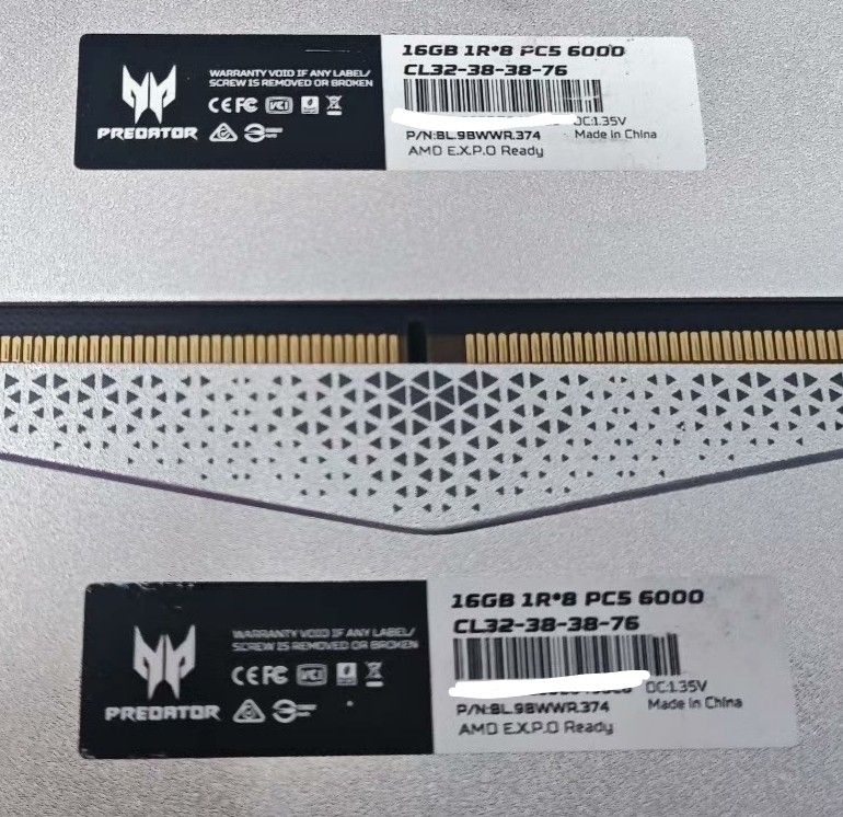 Able to CL28! 🔥 Acer Predator DDR5 6000MHZ 2 x 16GB (32GB) (Category: Desktops) located in Singapore. Submitted by hunterlx (Listing ID 1378166353, Image 3). Description: Easily set CL28! 🔥 Acer Predator DDR5 6000MHZ 2 x 16GB (32GB) - SK Hynix chip. Best for DDR5. - Tested and able to CL28 with no additional voltage added, base is CL32. Meaning higher performance with no additional heat! - Acer Predator is a well-known gaming series. Hardware b