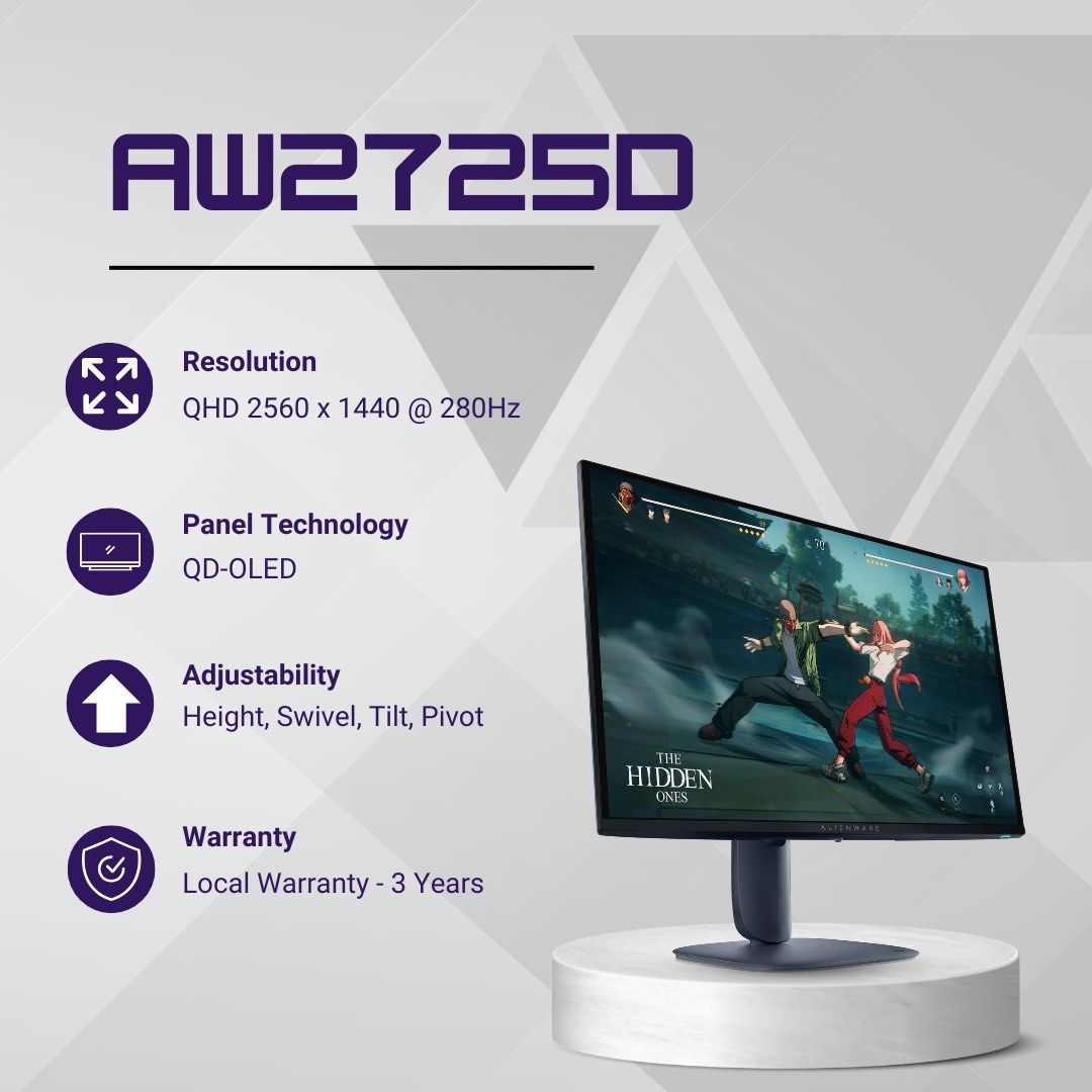 READY STOCK RTP $809 Alienware 27 280Hz QD-OLED Gaming Monitor - AW2725D63073564254594110