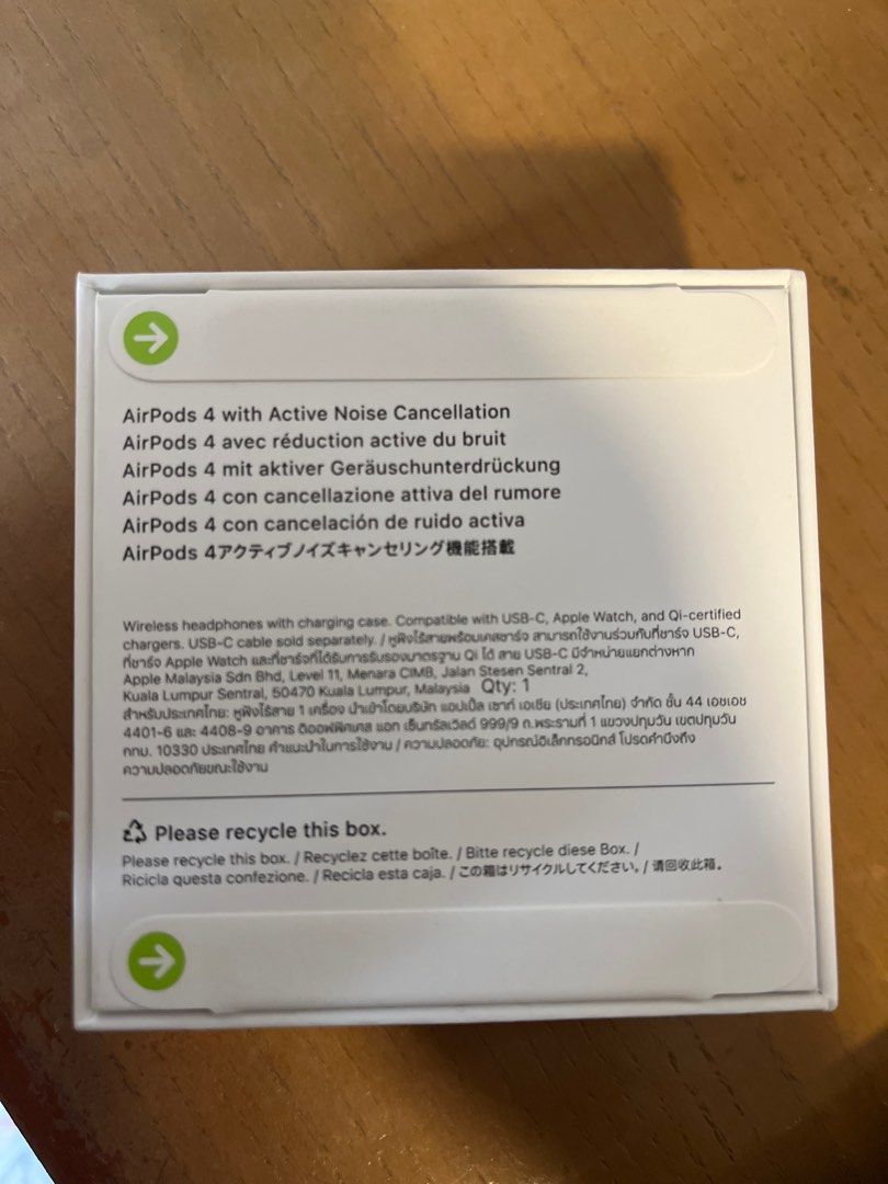 Apple AirPods 4 with Active Noise Cancellation (Category: Earphones) located in Singapore. Submitted by samc (Listing ID 1378158139, Image 2). Description: Brand new Apple AirPods 4 with Active Noise Cancellation. Comes in original packaging. Features wireless charging and USB-C cable compatibility. Perfect for listening to music or taking calls..