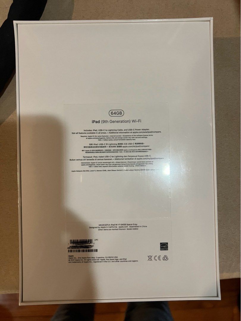 (Category: iPad) located in Singapore. Submitted by angela55 (Listing ID 1378269262, Image 2). Description: Brand new, sealed Apple iPad (9th Generation) in Space Gray. Perfect for work or entertainment. Comes in original packaging. Received as gift..