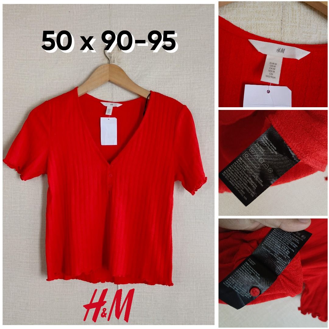 Atasan Knit H&M Lidi Merah V Neck Size M Lengan Pendek ZX822