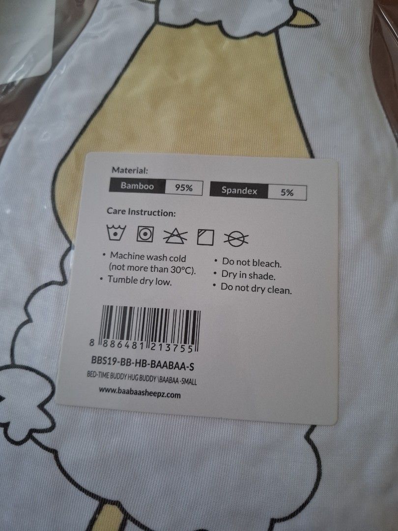 Baa Baa Sheepz Small Bamboo Hug Buddy (Category: Infant Playtime) located in Singapore. Submitted by plumbum (Listing ID 1378224212, Image 3). Description: - Brand new Baa Baa Sheepz Hug buddy - Made from bamboo and spandex - Vacuum packed - Care instructions: - Machine wash cold (max 30°C) - Tumble dry low - Do not bleach - Do not dry in shade.