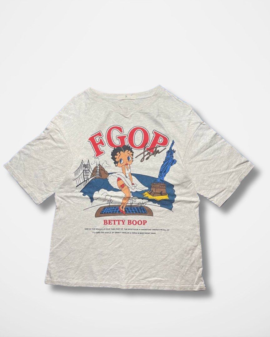 Betty Boop Gray Shirt (Category: Activewear) located in Zamboanga. Submitted by treadupph (Listing ID 1378246692, Image 1). Description: Item are -Washed‼️ -Ironed‼️ Brand: Betty Boop Color: Gray Issue: Pm Wide:20 Lenght:27 Unisex Swipe to see full details Price:350+Sf Color may vary due to lighting and camera The Item is Thrifted!!.