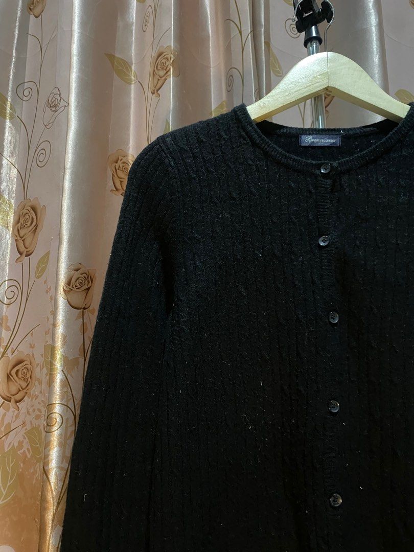 black knit cable cardigan cropped crop top croptop kardigan rajut