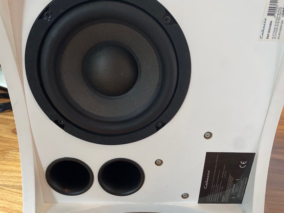 Cabasse TSA 100W Subwoofer (Category: Soundbars, Speakers & Amplifiers) located in Singapore. Submitted by Tristan_lee (Listing ID 1378203601, Image 3). Description: Hey there! Selling this Cabasse TSA 100W subwoofer. It's a sleek white cube design that would fit in any room. It has a subwoofer level, crossover frequency, and phase controls. It also has high-level input and output options. The back panel has all the necessary connections. It's in