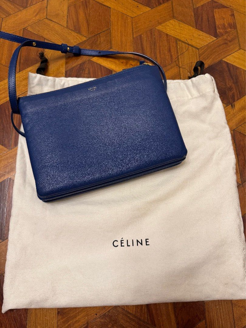 Celine Large Trio in Blue (Category: Luxury Bags & Wallets) located in Caloocan City. Submitted by luckycharmangel (Listing ID 1378243451, Image 1). Description: Celine Large Trio in Blue Bought in 2016 in France With flaws on the leather + dustbag With original receipt RFS: Not using anymore MOP: Gcash, BPI .