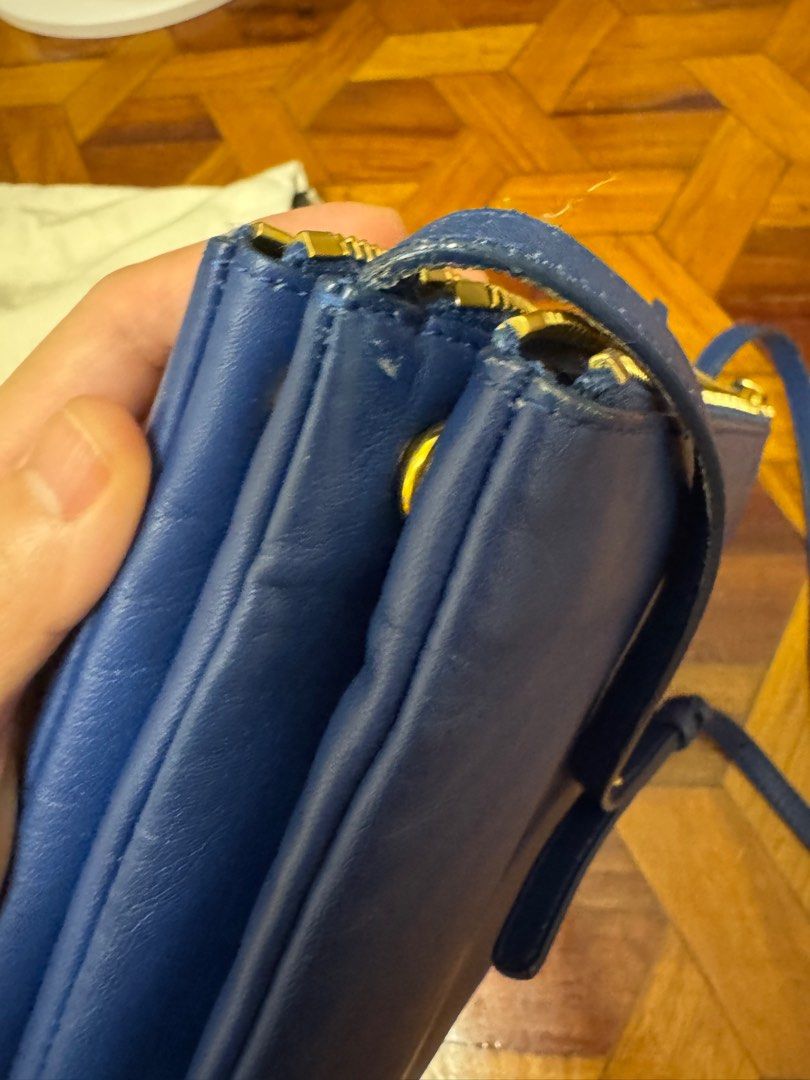 Celine Large Trio in Blue (Category: Luxury Bags & Wallets) located in Caloocan City. Submitted by luckycharmangel (Listing ID 1378243451, Image 2). Description: Celine Large Trio in Blue Bought in 2016 in France With flaws on the leather + dustbag With original receipt RFS: Not using anymore MOP: Gcash, BPI .