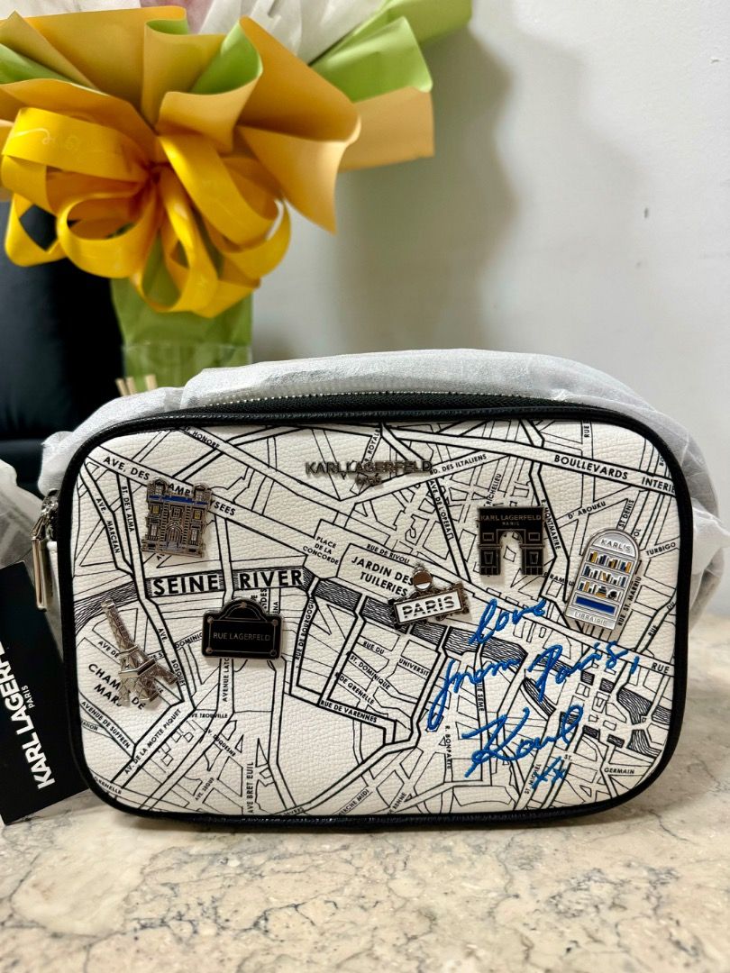 Karl Lagerfeld Camera Bag Pins (Category: Luxury Bags & Wallets) located in Porac. Submitted by fa.finds.ph (Listing ID 1378233371, Image 3). Description: KL Camera Bag with Pins in Travel Print Design Supernice bag! 😍 BRAND NEW GUARANTEED ORIGINAL FROM 🇺🇸.