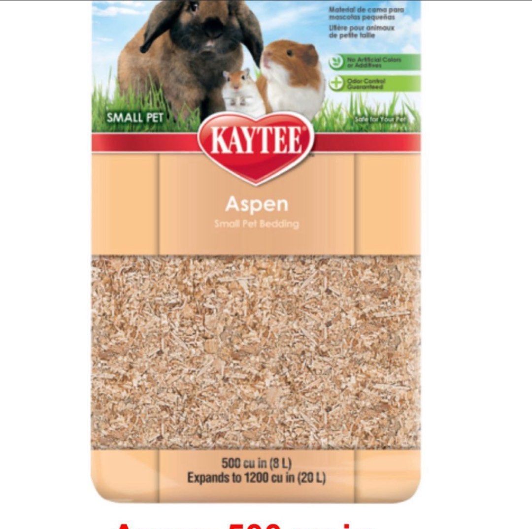 Kaytee Aspen Small Pet Bedding (Category: Homes & Other Pet Accessories) located in Singapore. Submitted by timeforfun (Listing ID 1378204948, Image 1). Description: One bag of Kaytee Aspen small pet bedding. It's been opened but didnt use so it’s 98% of a full pack . It's suitable for small pets like rabbits and guinea pigs. The bag expands to 20L. It's a great option for keeping your pet's habitat clean and comfortable. The bedding is made from