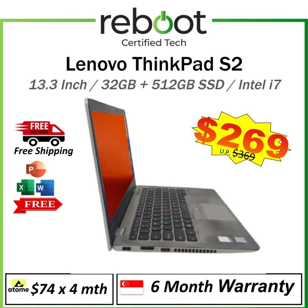 Lenovo Thinkpad S2 Laptop - 13.3 Inch - Like New Condition - Intel i5 & Intel i7 - Free MS Office - Studio-grade screen - Photo-realistic quality (Category: Laptops & Notebooks) located in Singapore. Submitted by buyatfuji (Listing ID 1378178659, Image 1). Description: "Click here for more special deal !!!! https://www.carousell.sg/u/buyatfuji/ 👨‍🔧 FREE Additional 3 𝐌𝐨𝐧𝐭𝐡 𝐖𝐚𝐫𝐫𝐚𝐧𝐭𝐲 !! First 10 set only !!! 🎀 𝐋𝐞𝐧𝐨𝐯𝐨 𝐓𝐡𝐢𝐧𝐤