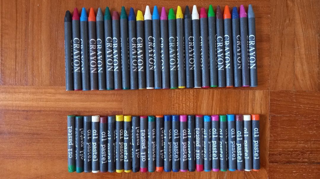 Oil pastels, rayons and watercolor set (Category: Stationery & School Supplies) located in Singapore. Submitted by emiliapp12537 (Listing ID 1378189943, Image 1). Description: This watercolor and pastels set features a variety of vibrant colors. It's perfect for school projects and beginner to medium experienced artists. The set is compact and easy to carry, with fun show-shape pencilcase, making it ideal for on-the-go creativity. Ready to use!.