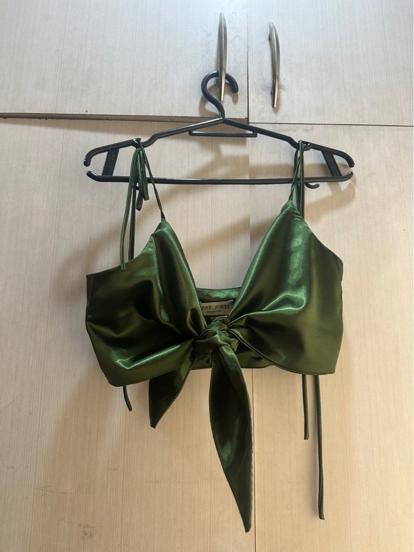 Olive Green Silk Coordinates/Dress (Category: Sets or Coordinates) located in Quezon City. Submitted by manilabey (Listing ID 1378206128, Image 2). Description: -Abby Joryl Front Knot Bra Top & Midi Flare Skirt -Color: Olive (see actual photos) -Used once only -Not available anymore at the website -Perfect for weddings, birthdays, formal events, etc..
