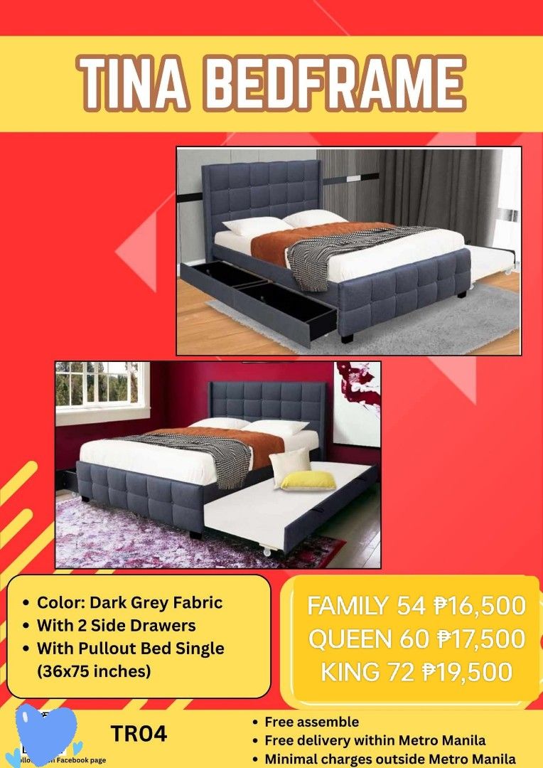 Padded bed frame with pull out bed and drawers (Category: Bed Frames & Mattresses) located in Pasay City. Submitted by cherry_nicole (Listing ID 1378155620, Image 2). Description: details in photo please check 📞09977258106.