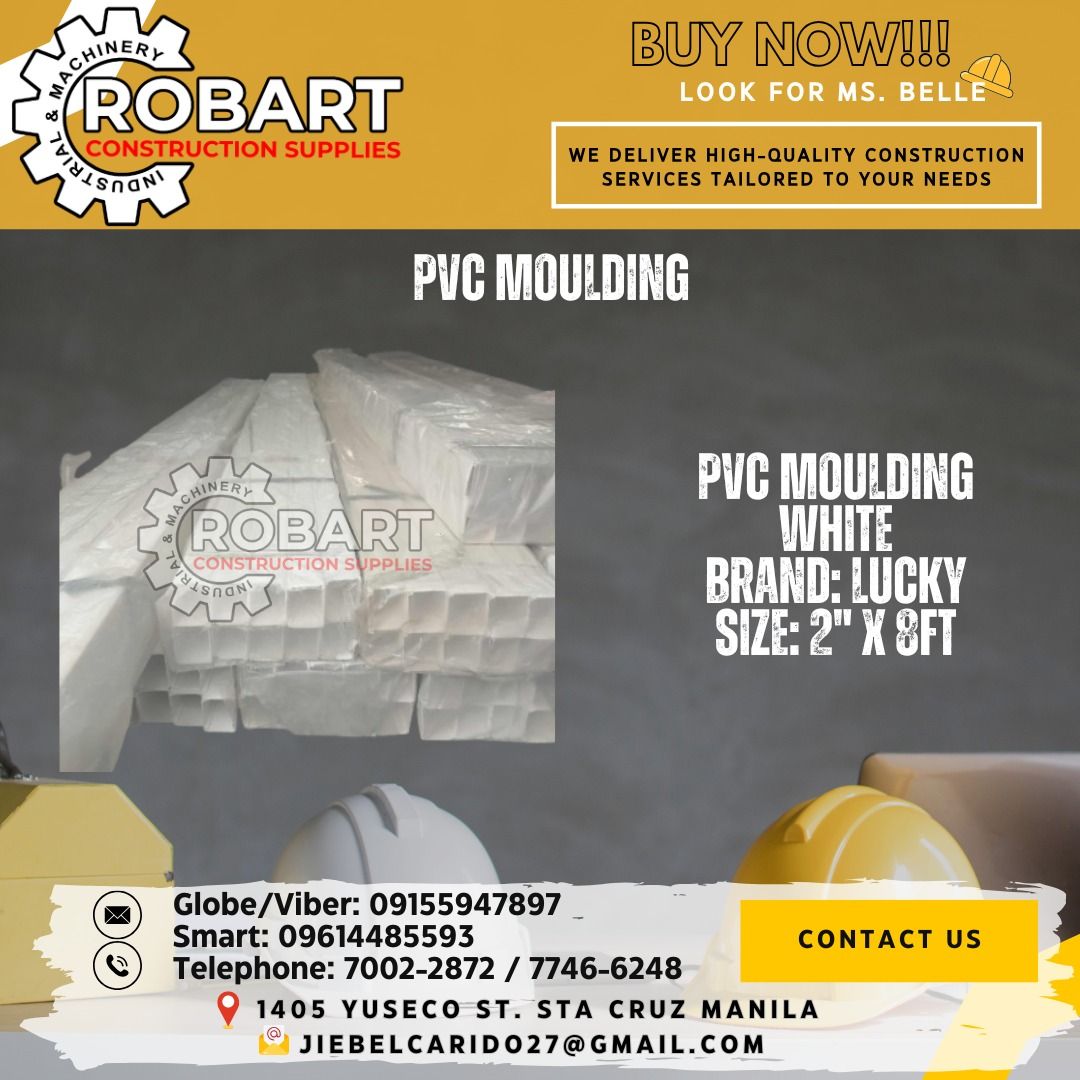 PVC Moulding White (Category: Construction & Building Materials) located in Caloocan City. Submitted by beyyroque37874 (Listing ID 1378156933, Image 1). Description: PVC Moulding White Brand: Lucky Size: 2" x 8ft 𝑹𝑶𝑩𝑨𝑹𝑻 𝑪𝑶𝑵𝑺𝑻𝑹𝑼𝑪𝑻𝑰𝑶𝑵 𝑺𝑼𝑷𝑷𝑳𝑰𝑬𝑺 Office Address: 1405 Yuseco St. Sta Cruz Manila SEND US MESSAGE FOR INQUIRIES ‼️ Glb/Vibr: 0915-594-7897 Smrt: 0961-448-5593 Landline: (7746-6248 / 7002-2872) 𝓛𝓞𝓞𝓚 𝓕𝓞𝓡 𝓑𝓔𝓛�