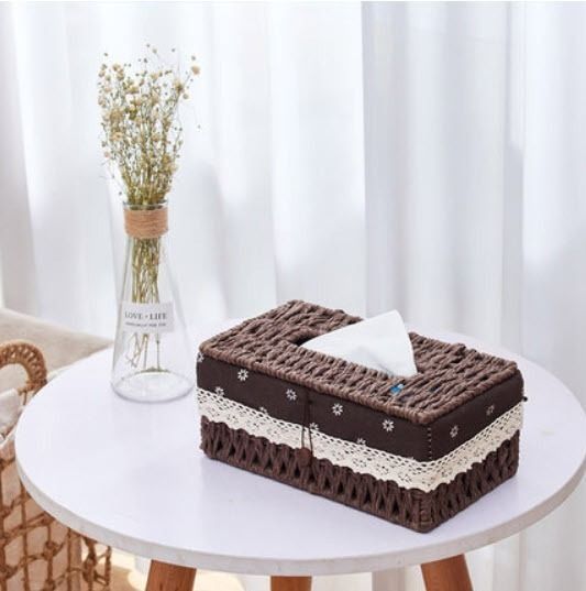 Rattan Tissue Holder Storage Box Organizer (Category: Storage Boxes & Baskets) located in Manila. Submitted by classy.home (Listing ID 1378308898, Image 2). Description: Available Color: Brown, Darkbrown Materials: Rattan, Cloth Size: L:24 W:14 H*10 (cm).