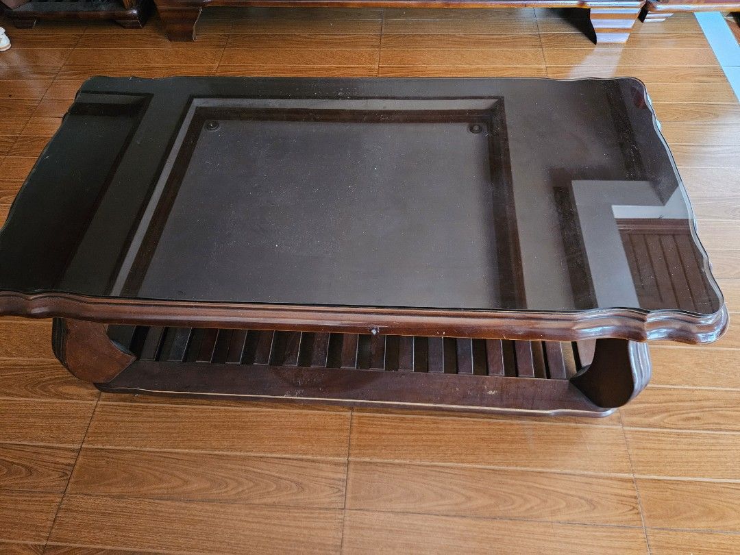 Real Mahogany sofa set (Category: Sofas) located in Manila. Submitted by faye.tuscano (Listing ID 1378295565, Image 3). Description: Real Mahogany sofa set! You'll be getting: 1pc 3-seater sofa 2pcs 1-seater sofa 1pc center table - rectangle with glass top 2pcs side table - square with glass top plus free balustrade :) RFS: renovation and change of interior design Price is 20k, can give huge discount for sure buyers. Pick-up / lalamove c/o buyer 