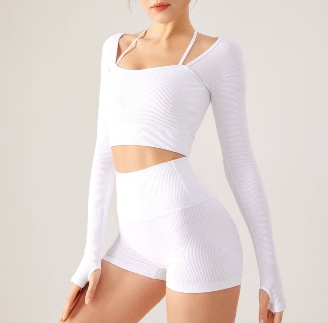white long sleeve yoga/pilates top (Category: Activewear) located in Singapore. Submitted by jenononono (Listing ID 1378301349, Image 1). Description: brand new white long sleeve yoga top! comes padded, can fit xs-s. never worn/washed before but has a marker stain hence selling for cheap! it’s on the inside and probs can wash off most of it? have a dupe hence selling.