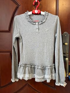 全新韓國🇰🇷秋冬日 灰貼身針織衫 ruffled Top Kikico inastone 2littlebob64230510583042110