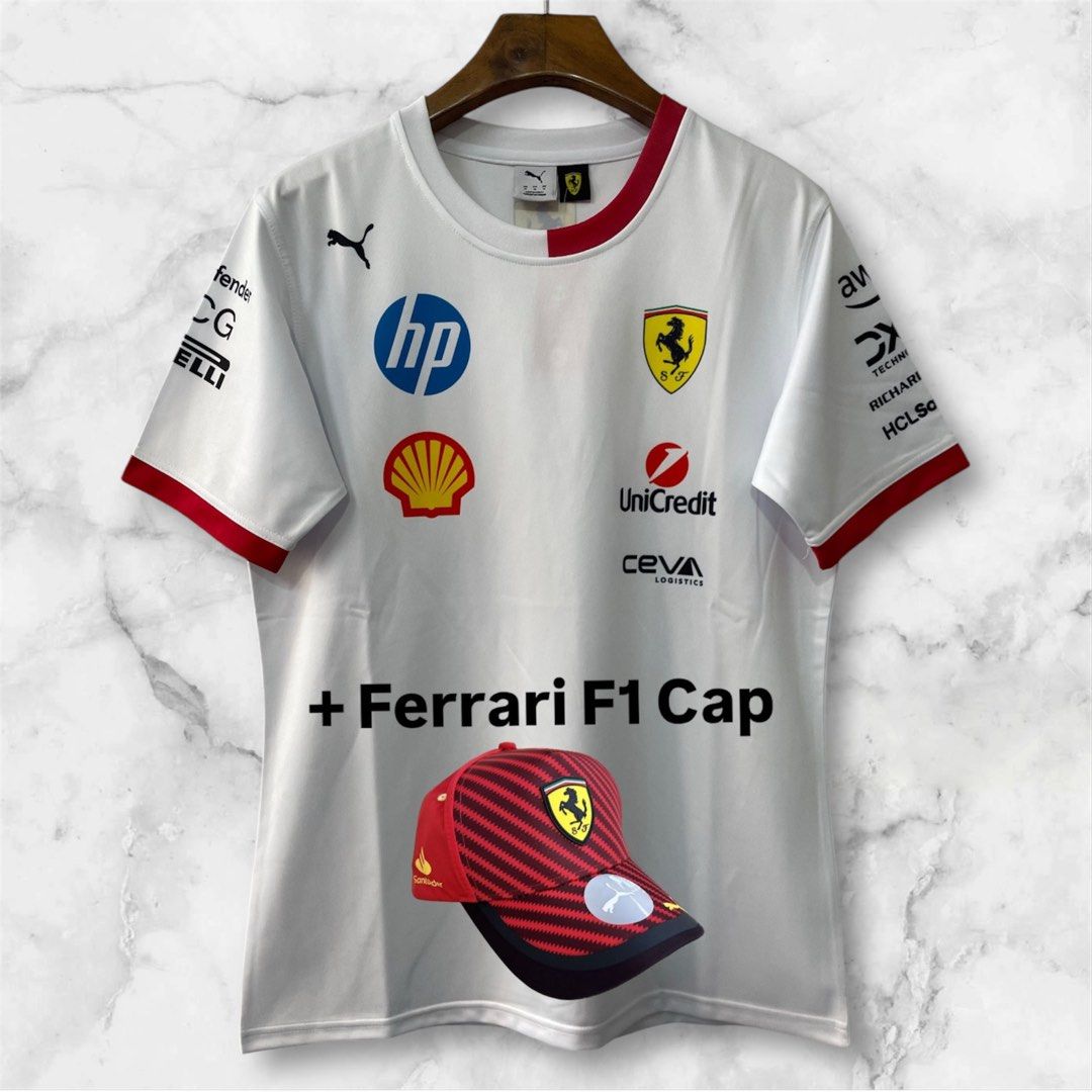2025 Ferrari F1 / Formula One White Tee + Cap, Men's Fashion, Tops ...