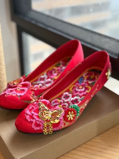 Orange Nine Custom 40 Size Butterfly 🦋 Chinese Wedding Shoes ❤️64226446738947110