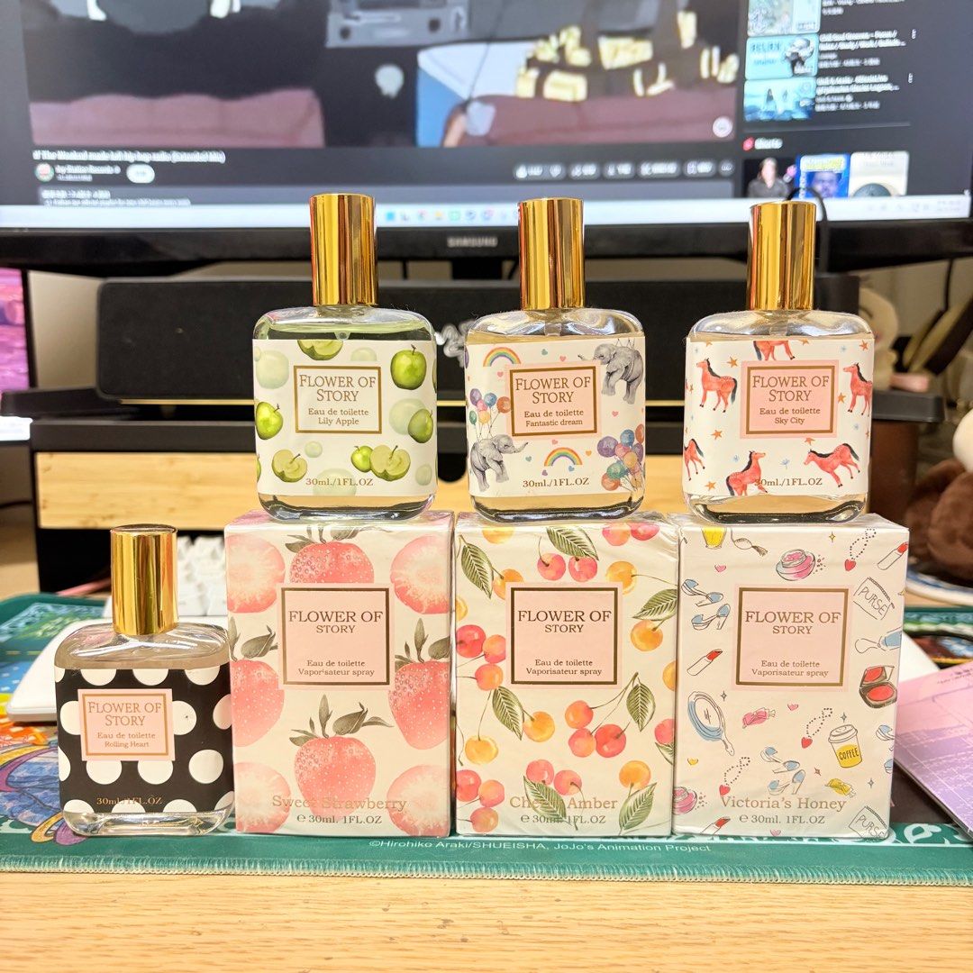 由 tea3331 (刊登 ID 1381789156，圖片 1) 提交，位於 台中市 (Taichung) 的 花之物語香水 7瓶合售 (類別：香水、體香劑)，說明：7瓶合售 3瓶未拆封，4瓶拆封試香1-2次，幾乎全新 出貨會用氣泡紙包好！。