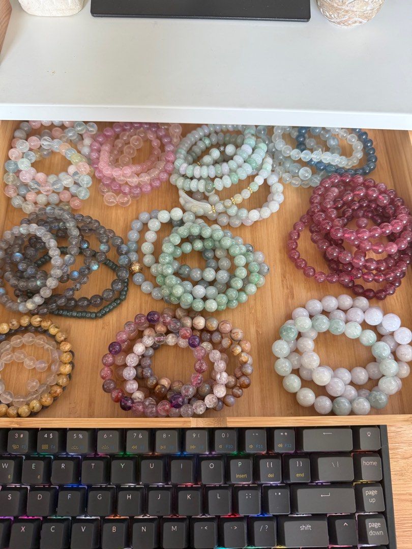Assorted crystal bracelets (Category: Accessories) located in Kampar. Submitted by azulitte (Listing ID 1381725913, Image 1). Description: I have many more. Clearing my crystal pile due to moving houses! Each piece carefully selected and are adored and taken care of.