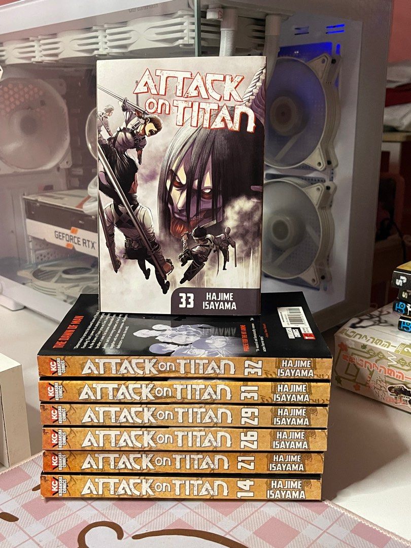 Attack on Titan English Mangas (Category: Comics & Manga) located in Manila. Submitted by kori.kollects (Listing ID 1381836553, Image 1). Description: 250 each Attack on Titan English Mangas Vol 14, 21, SOLD: Attack on Titan Vol 26, 29, 31, 32, 33 .