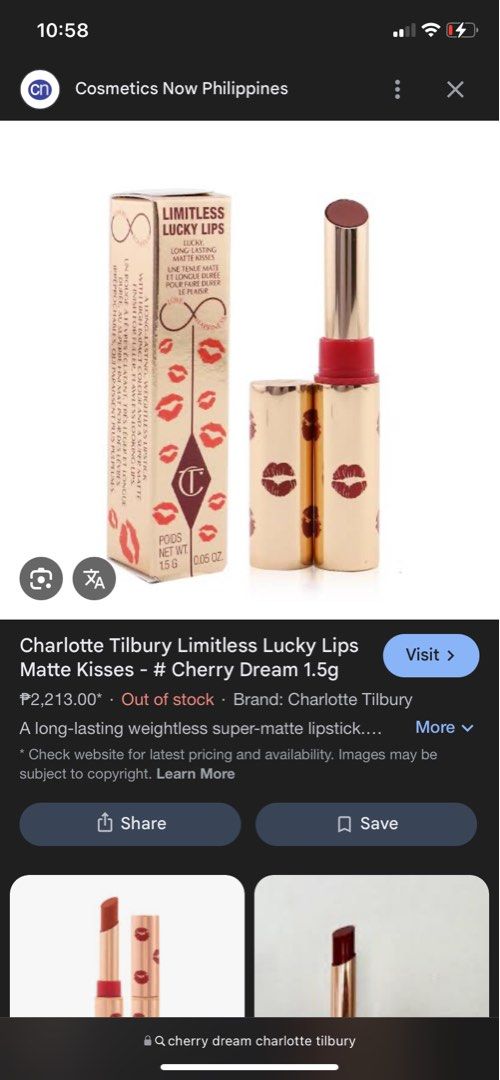 Charlotte Tilbury Limitless Lucky Lips (Category: Makeup) located in Lapu-Lapu City. Submitted by itsayespurchase_21 (Listing ID 1381849942, Image 2). Description: This retails for 2200 php.