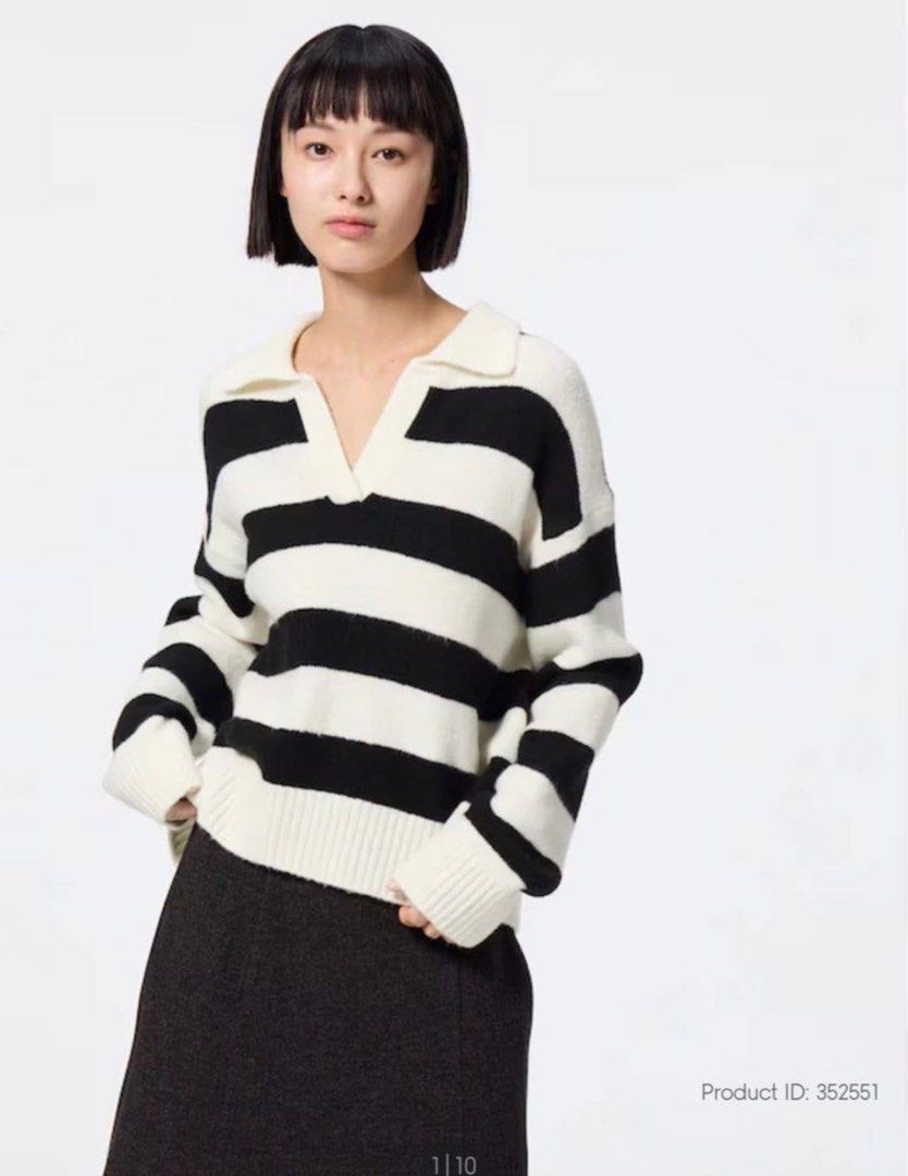 CIDER cream and black striped collared knit top (Category: Longsleeves) located in Valenzuela. Submitted by hotchix14 (Listing ID 1380457766, Image 1). Description: Off white color.