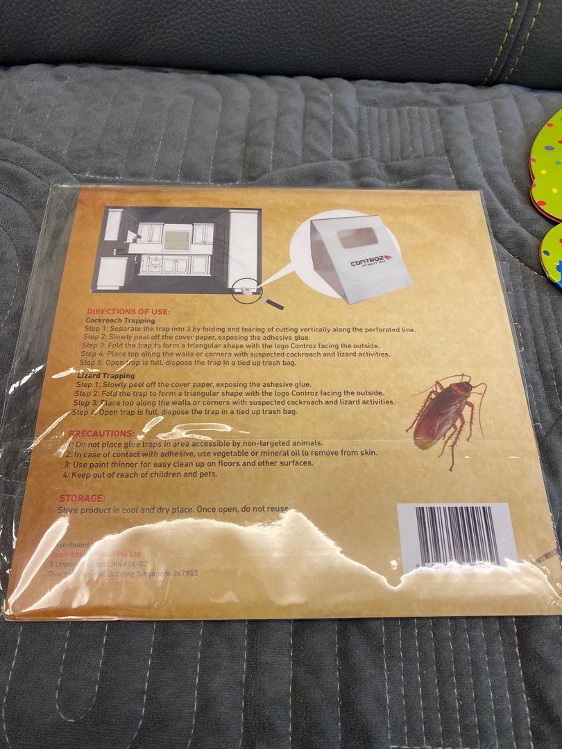 Lizard trap (Category: Pest Control Supplies) located in Singapore. Submitted by samjolauja (Listing ID 1381808643, Image 2). Description: Brand new Controz Ice Insect Trap. Non-toxic and ready to use. Suitable for trapping cockroaches, lizards, and other small insects. Includes instructions for use and precautions. Keep out of reach of children and pets. Store in a cool, dry place..