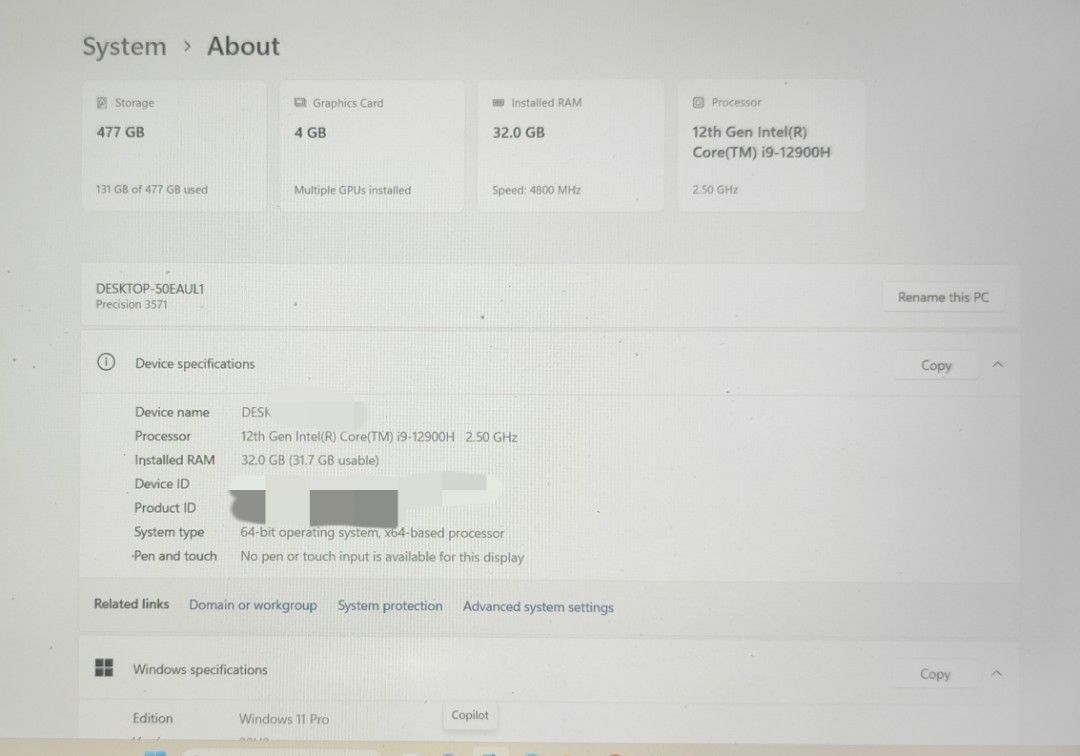 Dell Workstation  - i9-12900H, 32GB RAM, Nvidia T600 GPU63221271896450111