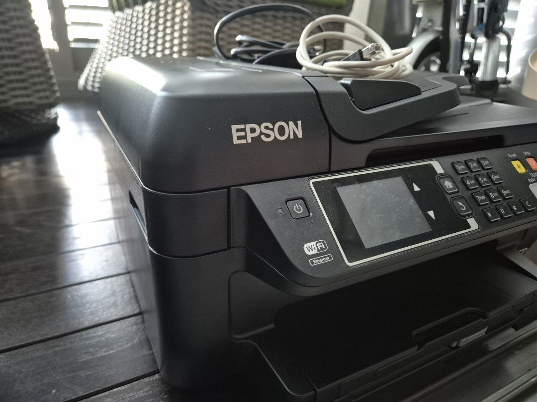 Epson WorkForce Printer (Category: Printers, Scanners & Copiers) located in Singapore. Submitted by omgrve (Listing ID 1381778342, Image 2). Description: **Ink jet clogged, will need to know how to repair to use** Otherwise, flawless on the surface. - Epson WorkForce WF-2661 printer - Includes power cable - Prints in color.