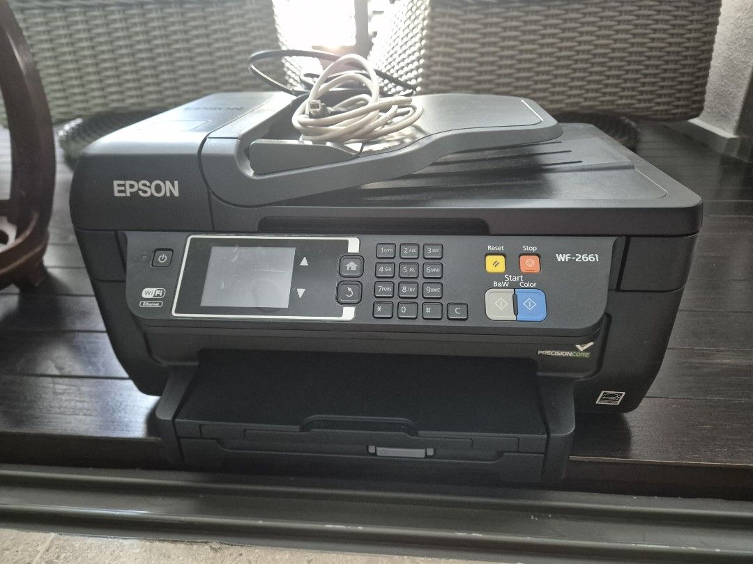 Epson WorkForce Printer (Category: Printers, Scanners & Copiers) located in Singapore. Submitted by omgrve (Listing ID 1381778342, Image 1). Description: **Ink jet clogged, will need to know how to repair to use** Otherwise, flawless on the surface. - Epson WorkForce WF-2661 printer - Includes power cable - Prints in color.