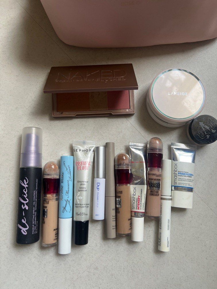 Makeup clearance (Category: Makeup) located in Singapore. Submitted by stylishelegance (Listing ID 1381783401, Image 1). Description: I’m selling everything in the photo. Concealers are new - bought last year. Primers, powders are over 3 years but very light use. (Urban decay, smashbox) Kat Von D has not been opened. jce super thin mascara has not been opened, bought in 2023D Eyelash glue and Sephora cosmic glow, as well as heroine make up remove