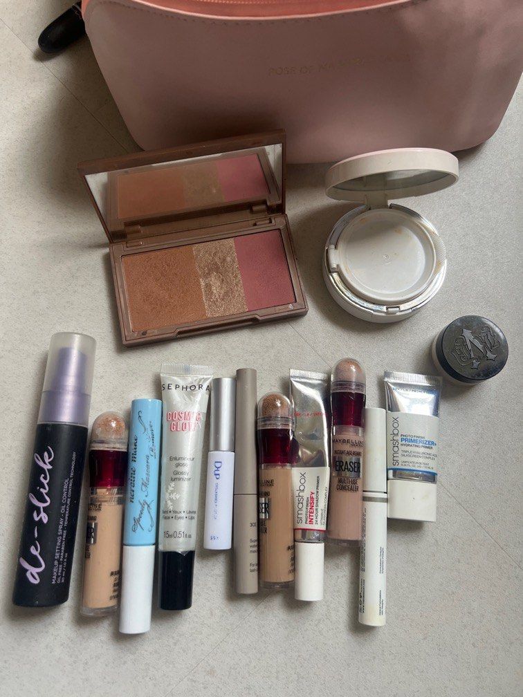 Makeup clearance (Category: Makeup) located in Singapore. Submitted by stylishelegance (Listing ID 1381783401, Image 3). Description: I’m selling everything in the photo. Concealers are new - bought last year. Primers, powders are over 3 years but very light use. (Urban decay, smashbox) Kat Von D has not been opened. jce super thin mascara has not been opened, bought in 2023D Eyelash glue and Sephora cosmic glow, as well as heroine make up remove